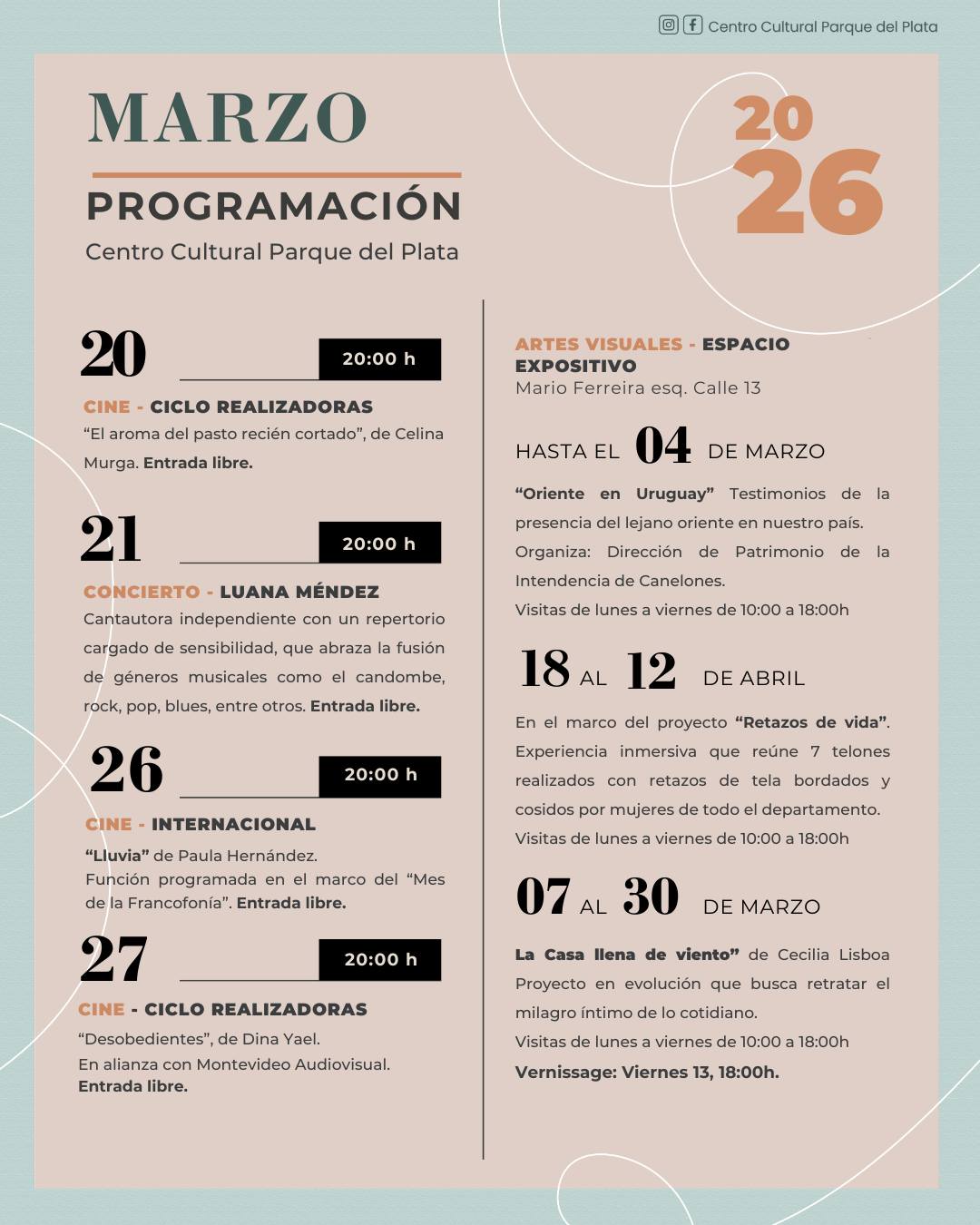 Marzo en el Centro Cultural Parque del Plata